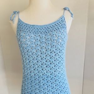 HANDMADE SKY BLUE SCALLOPED CROCHET TANK TOP SZ S/M